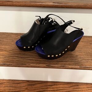 Diane Von Furstenberg Black and Blue Wedge Shoes with Studded Detail